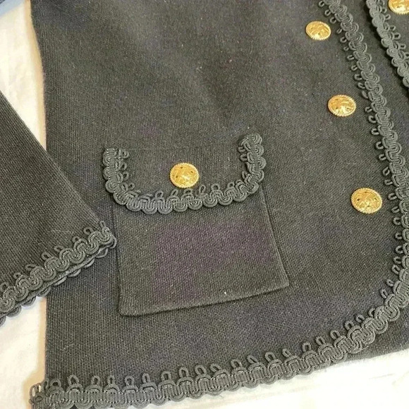 Sioni Black Open Front Cardigan Sweater with Gold Colored Buttons, Size Medium. - Picture 5 of 13